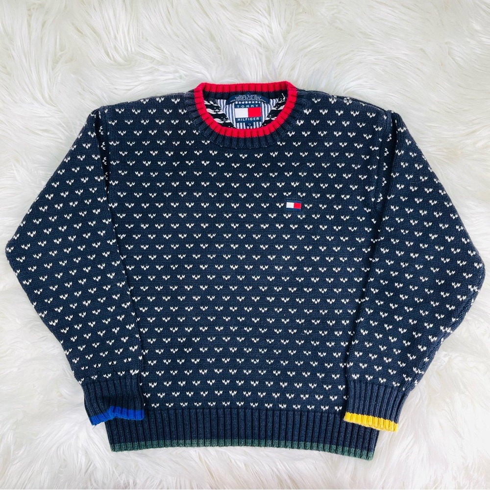 Tommy Hilfiger Navy Patterned Crewneck Sweater - Kids